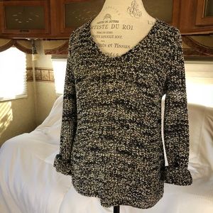 Nic+Zoe Lovely Black/Tan Woven V-Neck Med Sweater